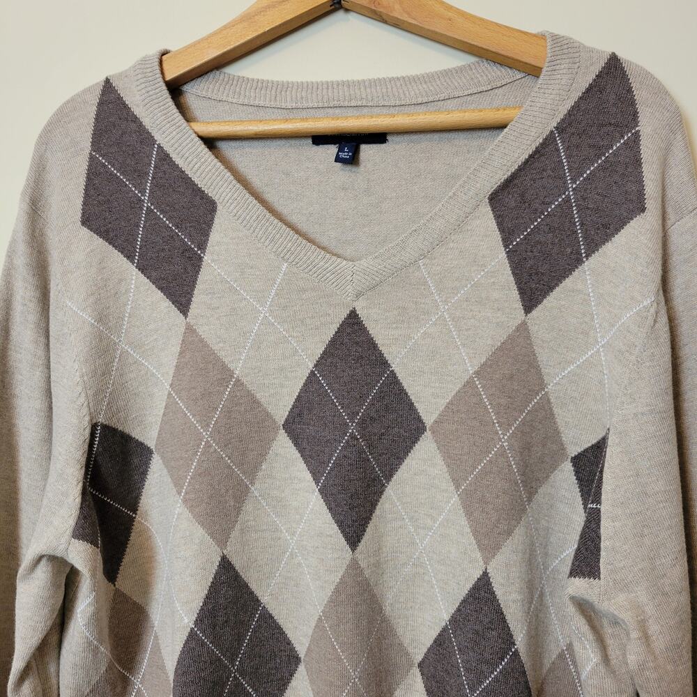 Croft & Barrow Men's Size L Argyle Cotton Blend Golf Sweater Pullover V Neck